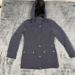 Calvin Klein Womens Navy Blue Diamond Quilted Hooded Parka Jacket Coat RN54163